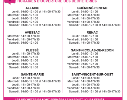 Modification des horaires des déchèteries