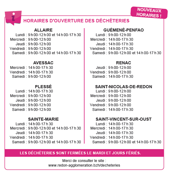 Modification des horaires des déchèteries